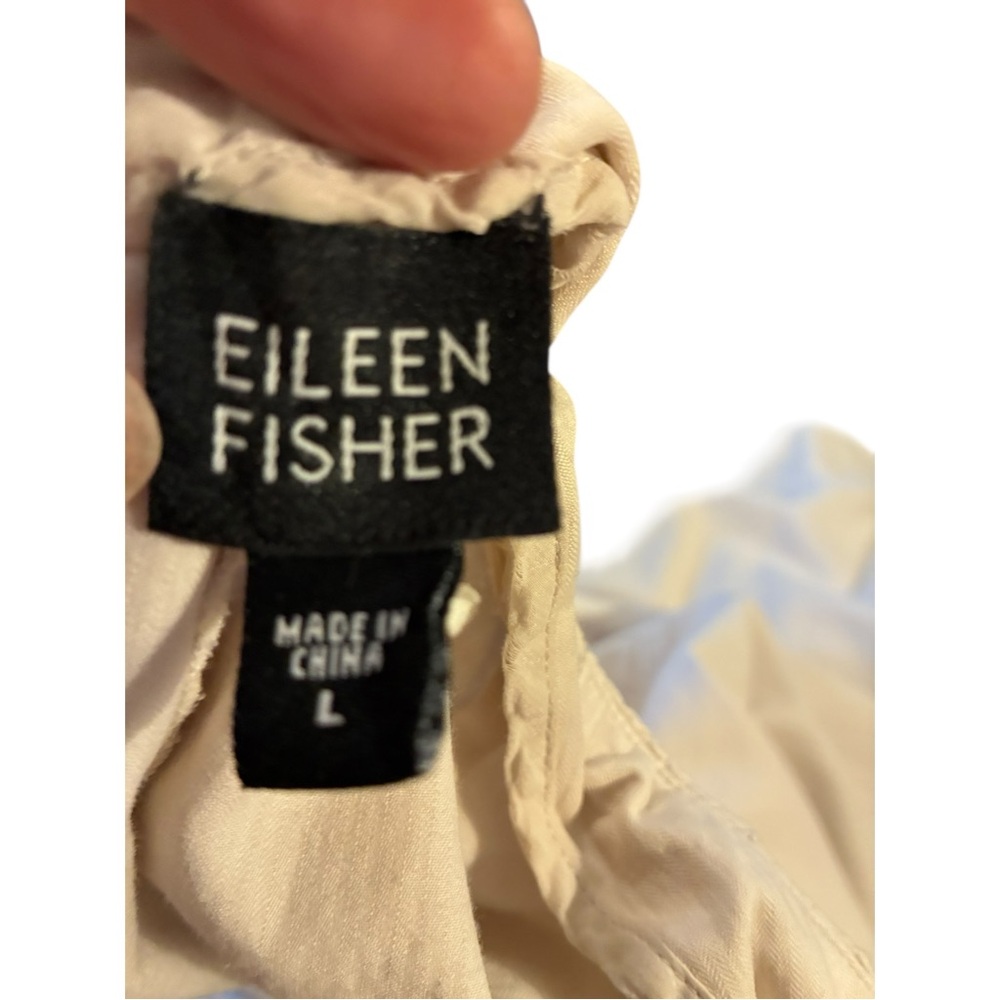 EILEEN FISHER Silk Cotton Flat Front Straight Leg Ankle Pants | Bone Ivory | L - Picture 4 of 5